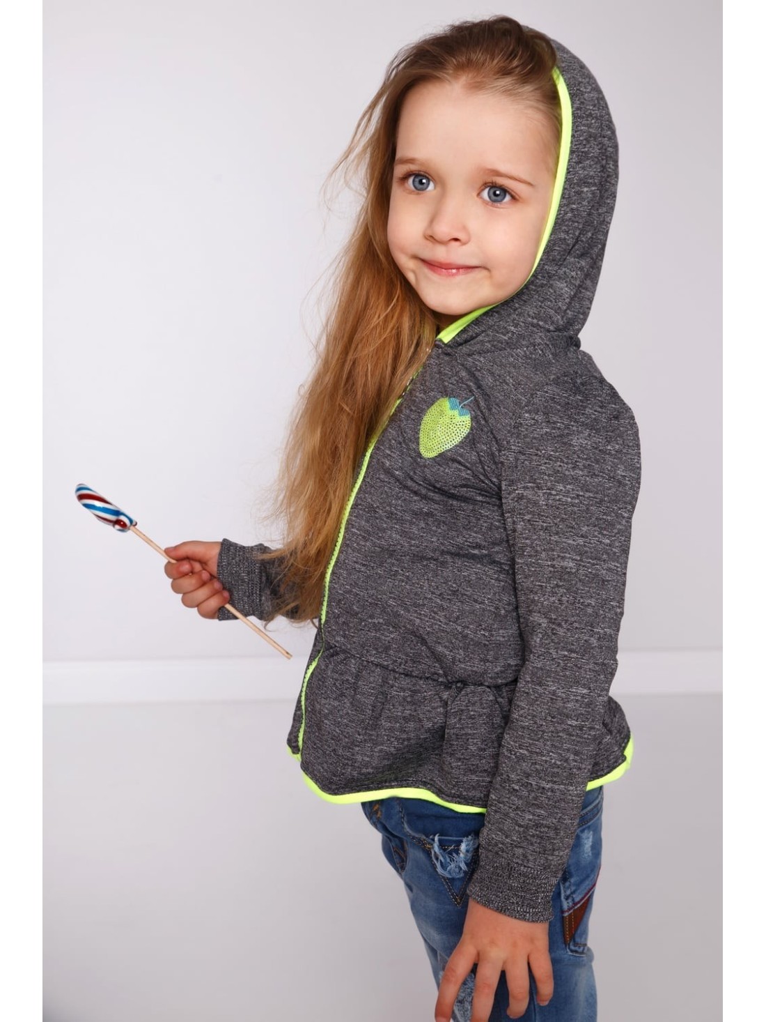 Gray sweatshirt with green elements NDZ7724 - Online store - Boutique